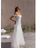 Ivory Glitter Lace V Back Wedding Dress With Detachable Straps